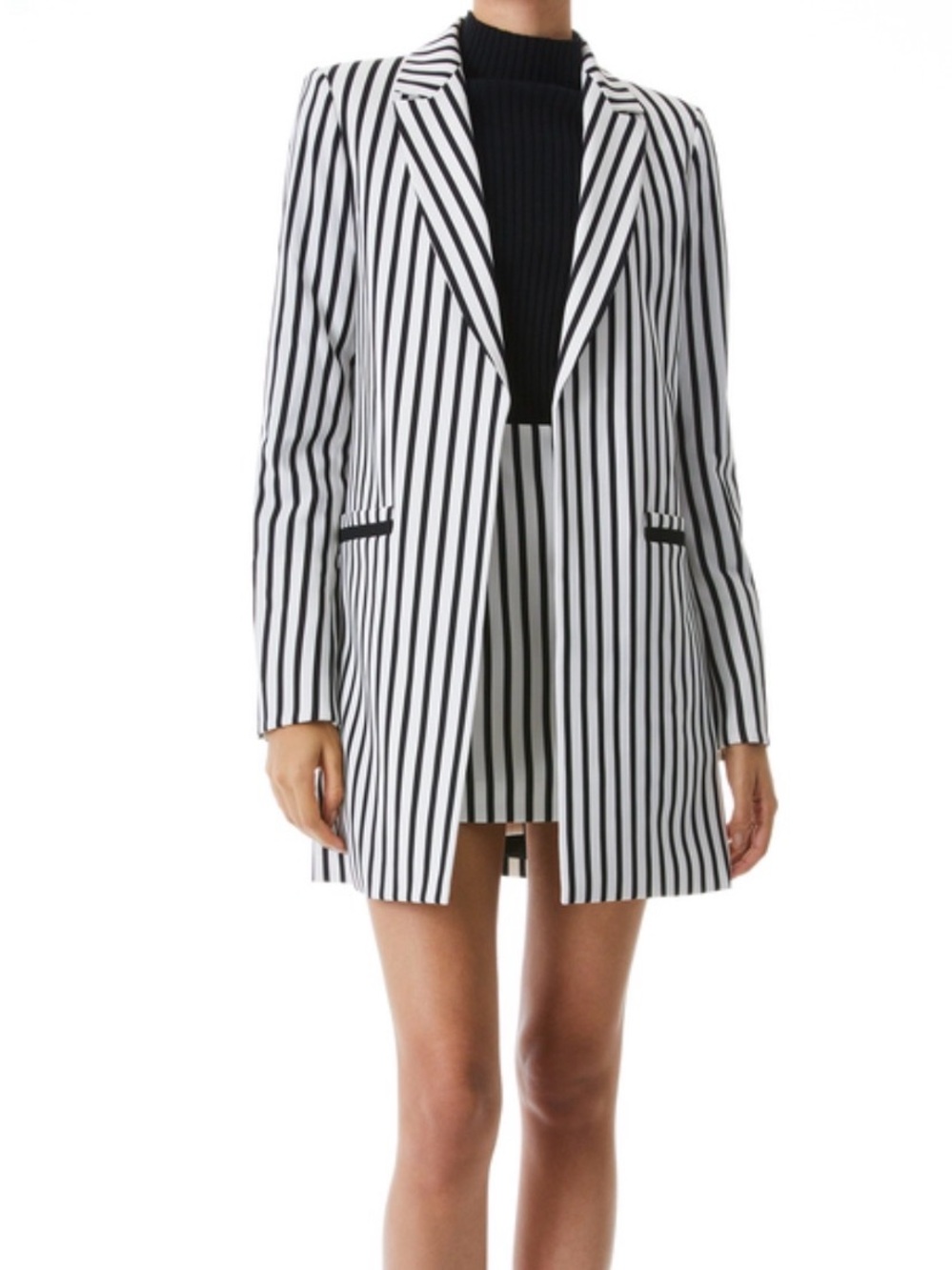 Alice + Olivia Black and White Vertical Stripe Longline Blazer XL